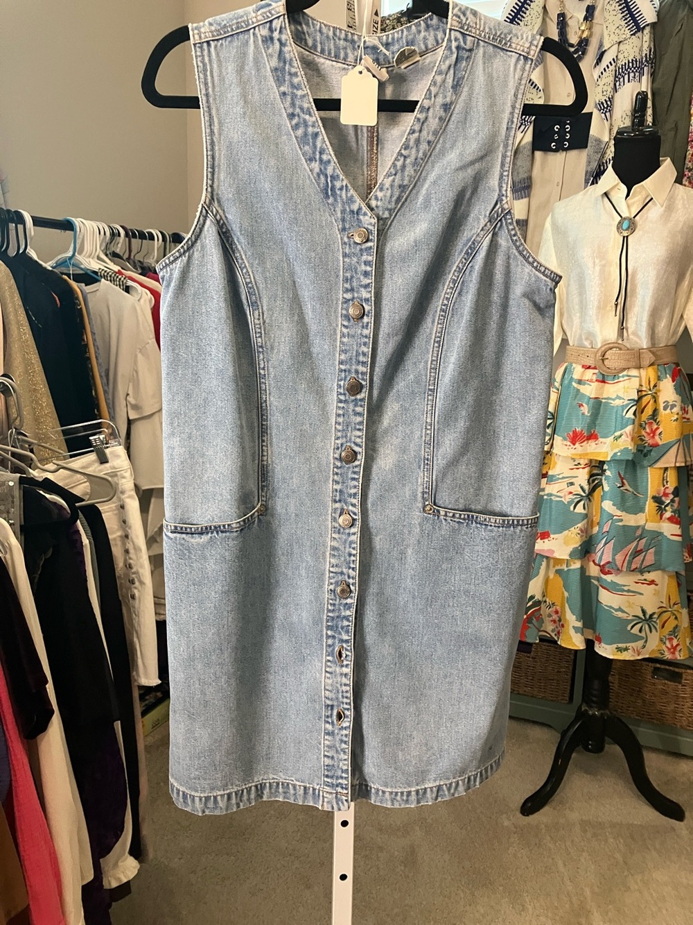 GAP Light Denim Button-Front Sleeveless Dress